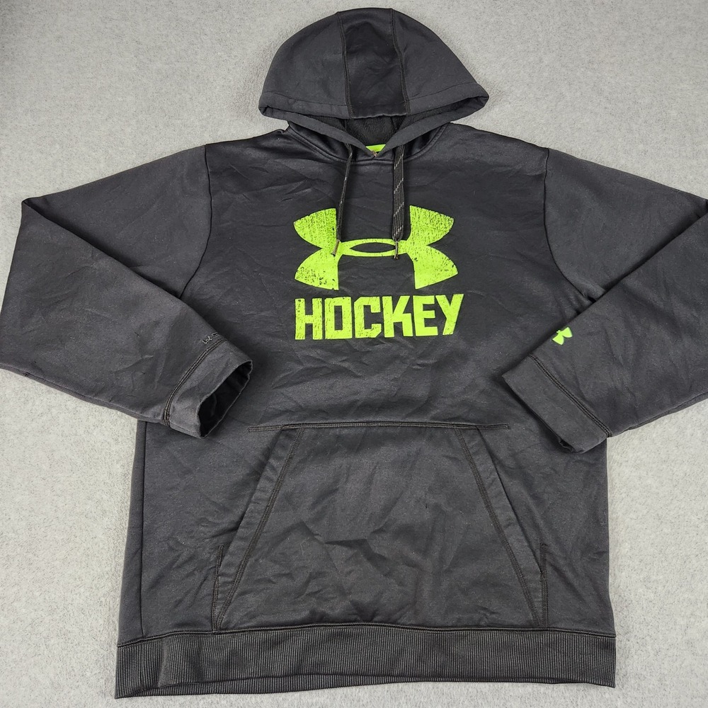 Under Armour Hoodie Mens Medium Black Hockey Storm Graphic Fleece Lined Pullover